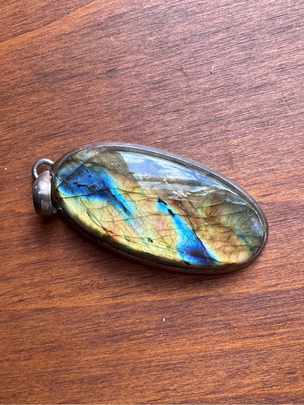 Large Labradorite 925 Sterling Silver Pendant Blue Gold Flash